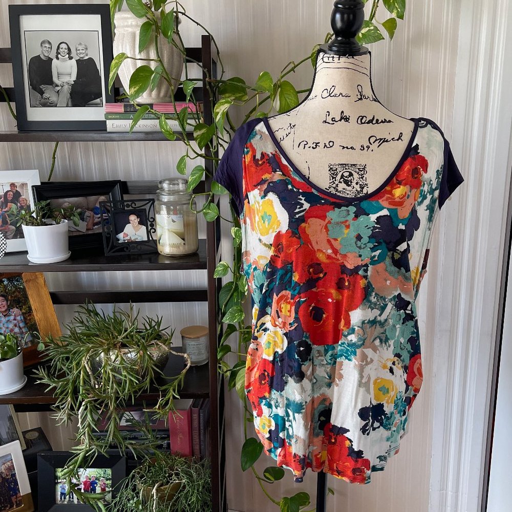 Anthro Porridge floral back cutout top